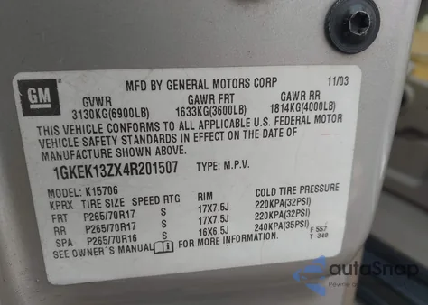 2004 GMC Yukon Slt z USA, uszkodzony, nr VIN 1GKEK13ZX4R201507